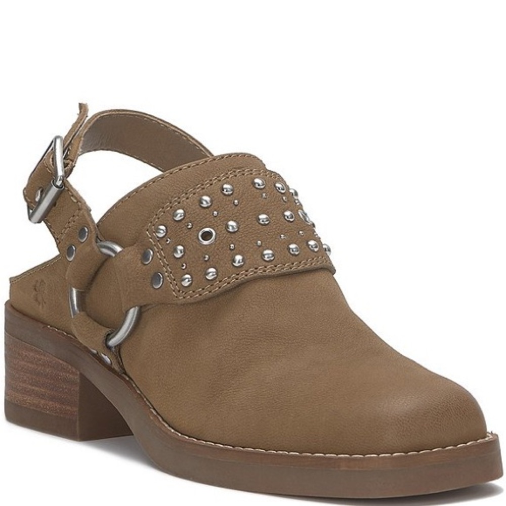 NWT Lucky Brand
Kalv Nubuck Suede Studded Harness Moto Sling
Clogs size 9.5